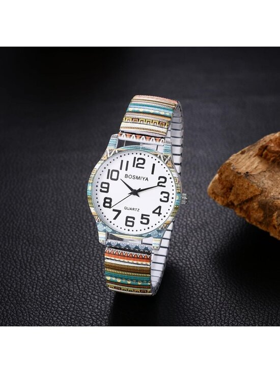 Women\'s Multi Color Analog Elastic Bohemia stripe Bohemia Number Bracelet Watch main image 5